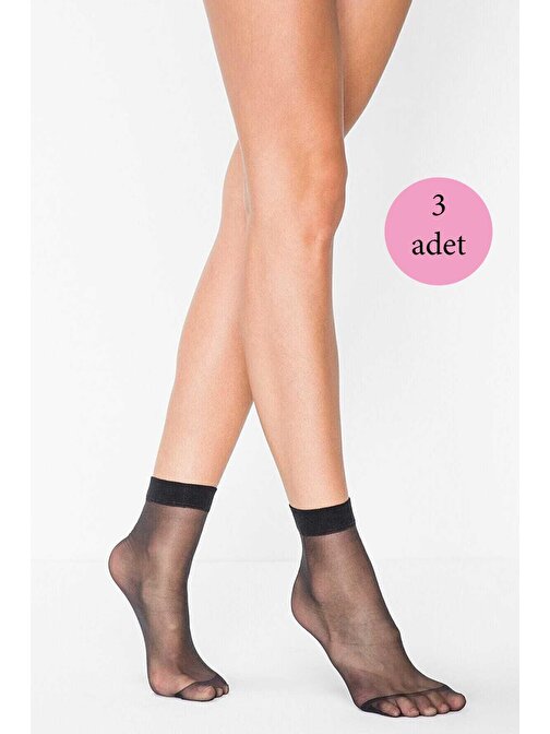 3 Adet Kadın Ten Süper 15 Mat Soket Çorap Siyah