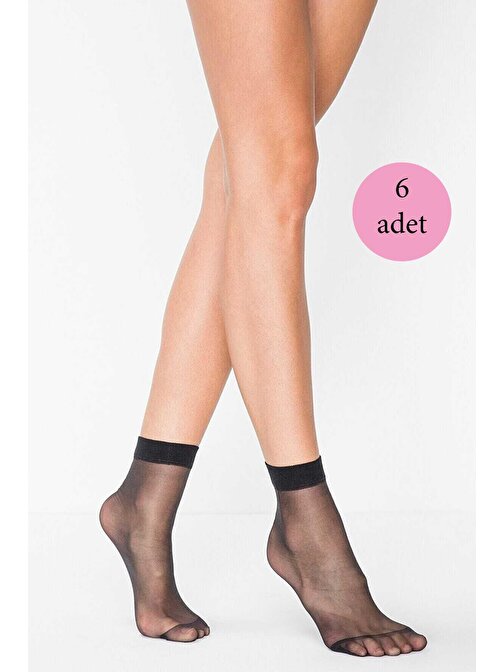 6 Adet Kadın Ten Süper 15 Mat Soket Çorap Siyah