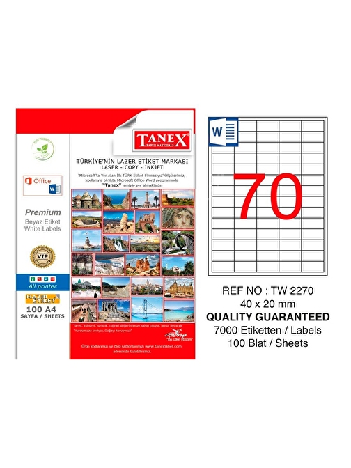 Tanex 40X20 Mm Laser Etiket 100 Adet Tw-2270