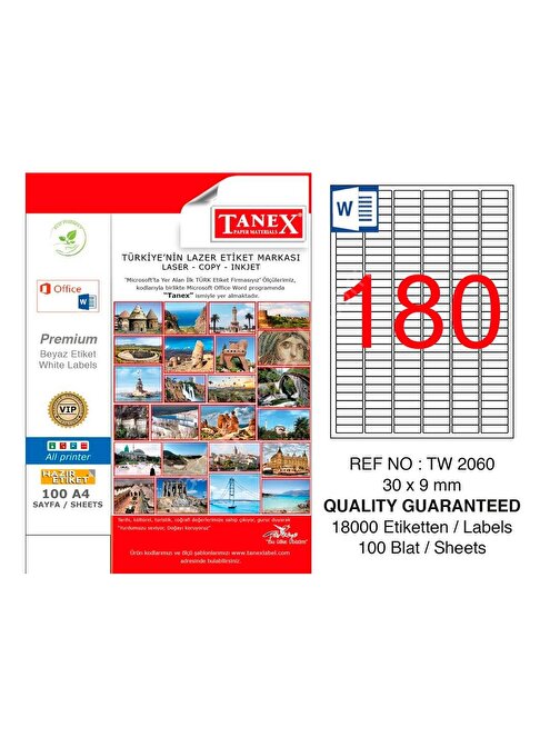 Tanex 30X9 Mm Laser Etiket 100 Adet Tw-2060