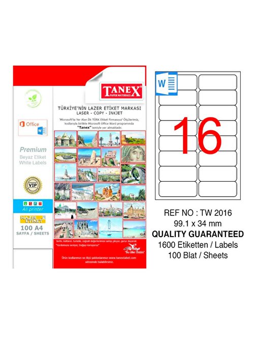 Tanex 99,1X34 Mm Laser Etiket 100 Adet Tw-2016