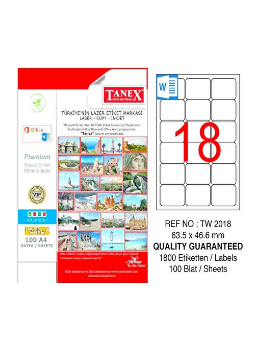Tanex 63,5X46,6 Mm Laser Etiket 100 Adet Tw-2018
