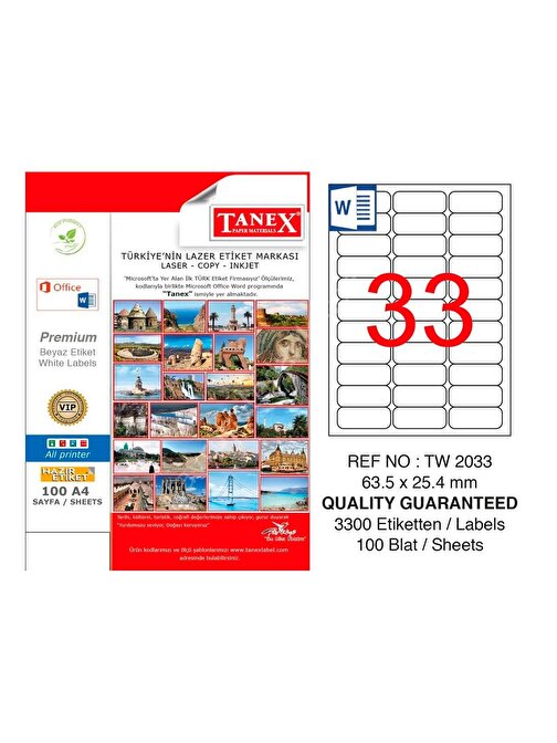 Tanex 63,5X25,4 Mm Laser Etiket 100 Adet Tw-2033