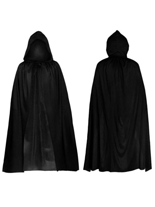 Parti Aksesuar Cadılar BAyramı Kapişonlu Pelerin Siyah 90 cm