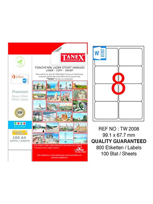 Tanex 99,1X67,7 Mm Laser Etiket 100 Adet Tw-2008