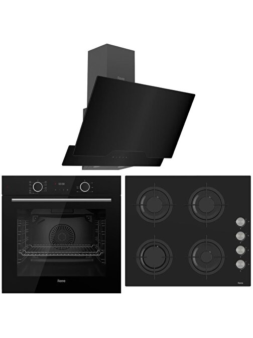 Ferre FryArt Serisi Dijital Göstergeli Gazlı Cam 3'lü Ankastre Set Siyah