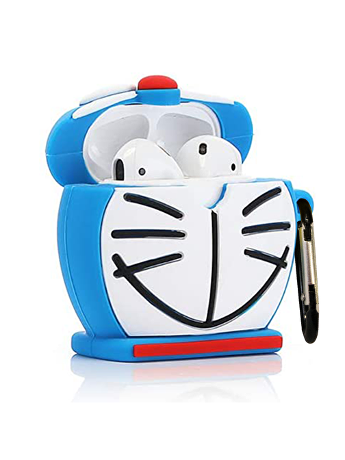 Bipower E2M Airpods 1 - 2. Nesil Uyumlu Doraemon Desenli Silikon Bluetooth Kulaklık Kılıfı Mavi