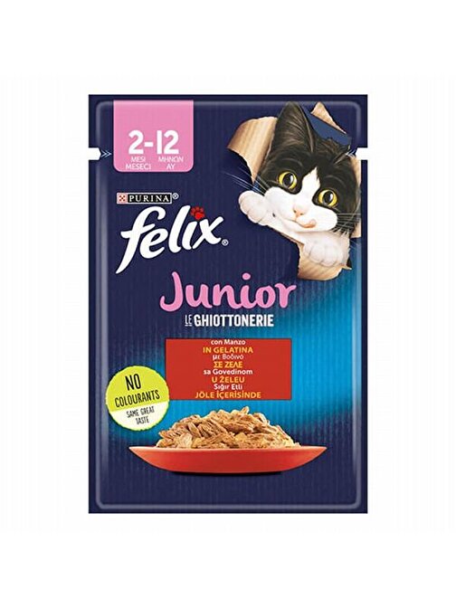 Felix Junior Sığır Etli Yavru Kedi Konservesi Pouch 6 Adet 85 gr