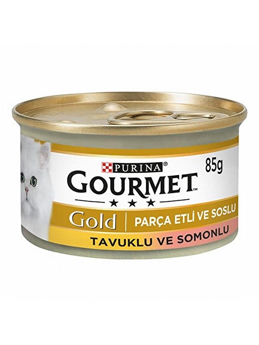 Gourmet Gold Parça Etli Soslu Somonlu Tavuklu Yetişkin Kedi Konservesi 85 gr