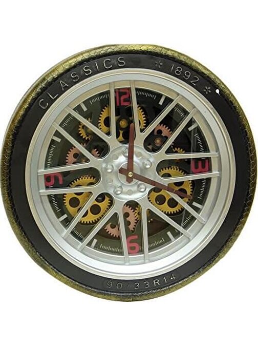 Saat Çarklı Jant Modeli Duvar Saati Dekoratif Ev Ofis Hediyelik