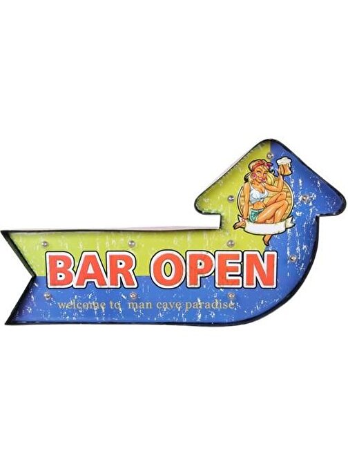 Himarry Bar Open Temalı Ledli Bar Tabelası Pano Vintage Led Ampülü