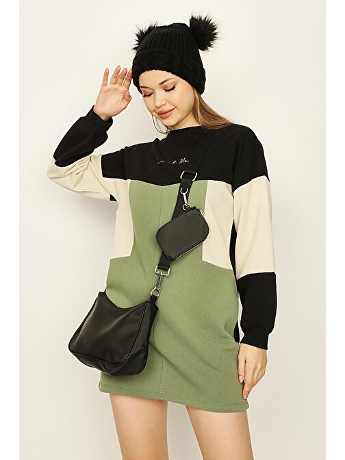 Kadın Renk Bloklu Şardonlu Sweat Elbise