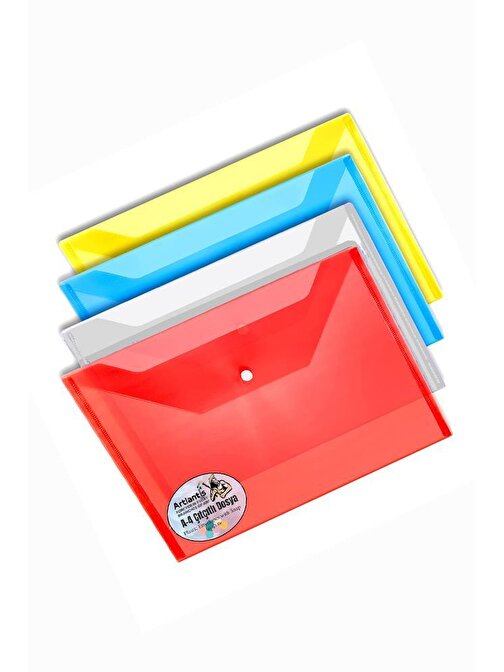 Artlantis Şeffaf A4 Çıtçıtlı Zarf Dosya Çok Renkli 4 Adet