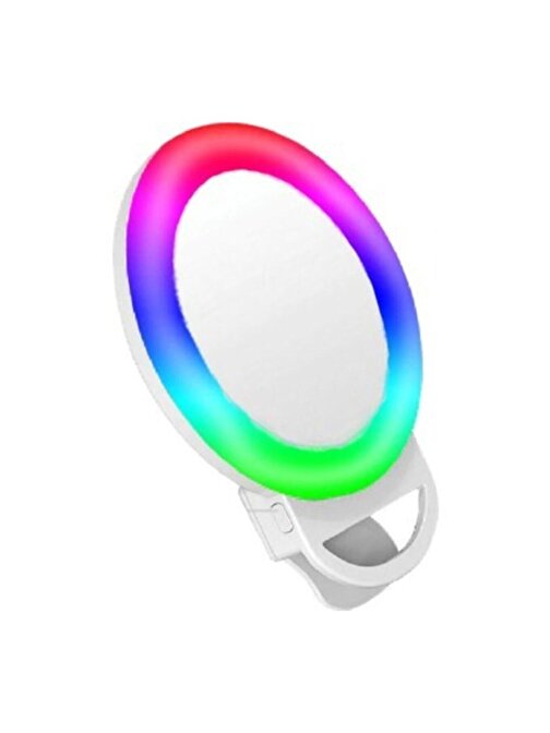Pazariz Şarjlı Aynalı Rgb Renkli Ring Light Led Selfie Telefon Pc Yayın Işığı Klipsli 10 Cm