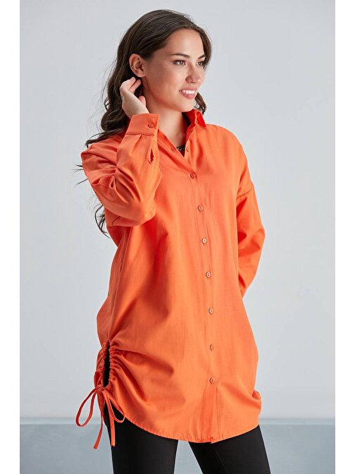 Kadın Poplin Yanı Biyeli Basic Turuncu Gömlek - FAV-0083T