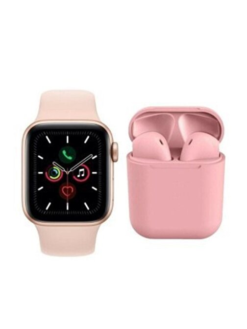 Pazariz Watch 6 Series Akıllı Saat + Pembe I12 Airpods Bluetooth Kulaklık