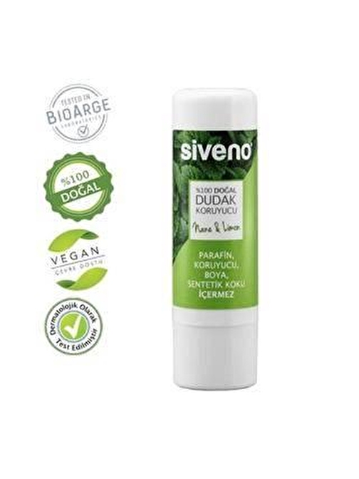 Siveno %100 Doğal Nane-Limon Aromalı Nemlendirici Renksiz Stick Dudak Bakımı 6 gr