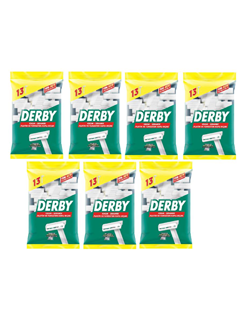 Derby Tek Tıraş Bıçağı Poşet 10 + 3 Hediyeli 7 Paket-91 Adet