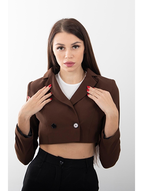 Antrasit Astarlı Crop Blazer Ceket 0105118.315