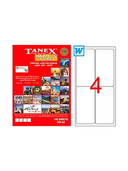 Tanex 99,1X139 Mm Laser Etiket 100 Adet Tw-2004