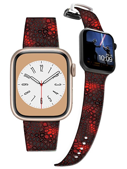 Lopard Apple Watch Kordon 42 - 44 - 45 - 49 mm Petek Kamuflaj Desenli Silikon