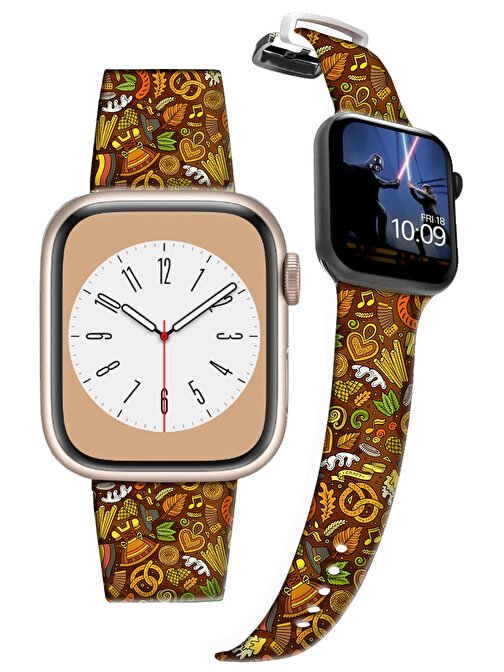 Lopard Apple Watch 42 - 44 - 45 - 49 mm Almanya Yerel Desenli Silikon Akıllı Saat Kordonu