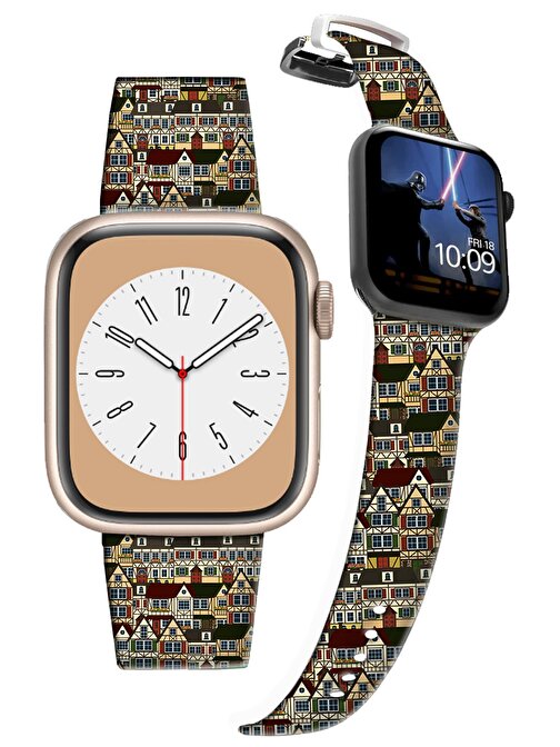 Lopard Apple Watch Kordon 42 - 44 - 45 - 49 mm Almanya Evler Desen Kordon Silikon