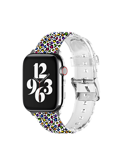 Lopard Apple Watch 42 - 44 - 45 mm Renkli Kaplan Desenli Kaliteli Silikon Akıllı Saat Kordonu