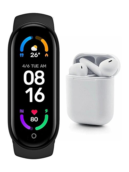 Pazariz M4 Akıllı Bileklik I12 Beyaz Bluetooth Kulaklık Ios Android Uyumlu Set