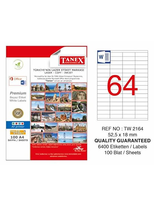 Tanex Laser Etiket 100 YP 52x18 MM Laser-Copy-Inkjet TW-2164