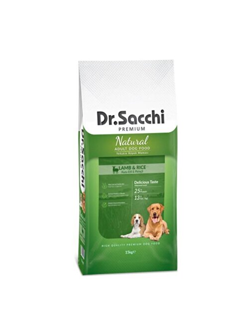 Dr.Sacchi Premium Natural Kuzu Etli Ve Pirinçli Yetişkin Köpek Maması 15Kg