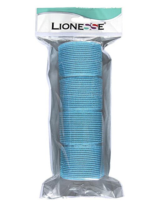 Lionesse 1115 Cırtlı Geniş Rulo Sosis Bigudi Süngerli Mavi 4'lü Paket