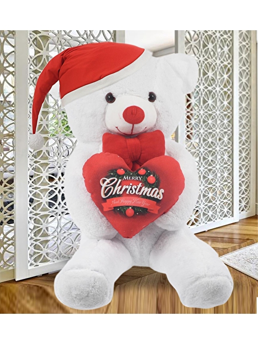 Sole Yeni Yıla Özel:"Merry Christmas" Kalpli Papyonlu Peluş Ayı 80 Cm