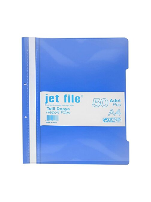 Jet File A4 Boyut Plastik Telli Dosya Mavi 50'li