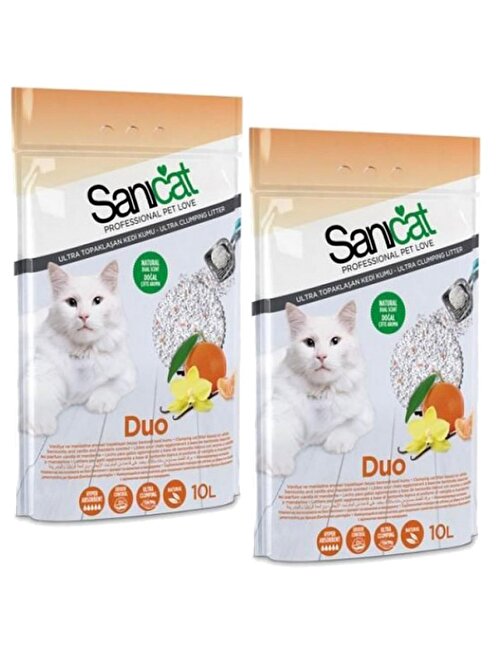 Sanicat Tozsuz Vanilyalı Mandalina Aromalı Doğal Kedi Kumu 10 Lt 2'Li Set