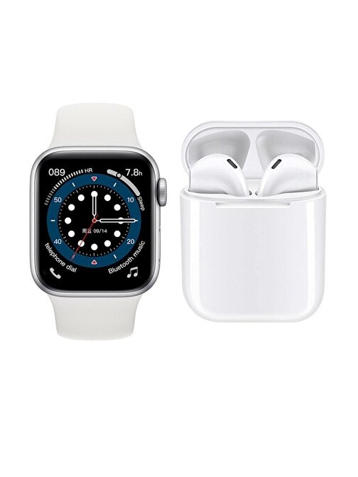 Pazariz T500 Android - iOS Uyumlu Akıllı Saat Beyaz + Kablosuz Kulaklık Beyaz