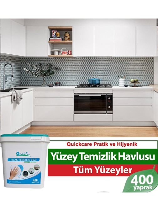 QUICKCARE Dezenfektanlı Yüzey Temizlik Havlusu 400 Yaprak, YEDEK POŞET Beyaz Sabun Kokulu