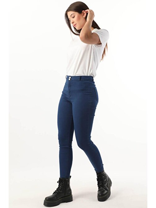 Kadın Yüksek Bel Mavi Skinny Fit Jean Pantolon
