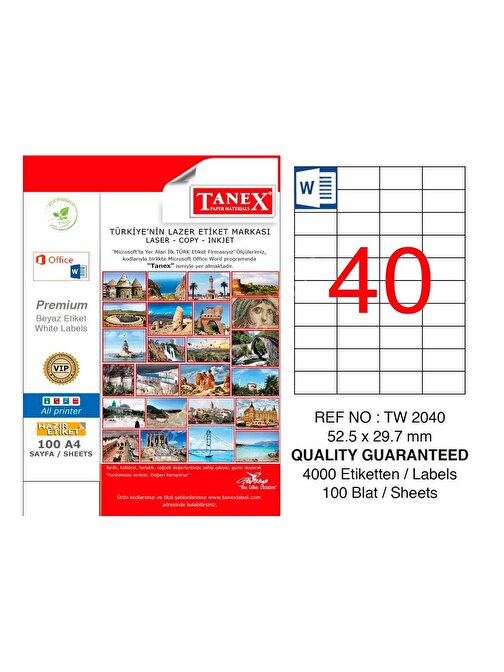 Tanex 52,5X29,7 Mm Laser Etiket 100 Adet Tw-2040