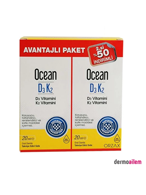 Orzax Ocean D3 K2 20 Ml Takviye Edici Gıda Avantajlı Paket