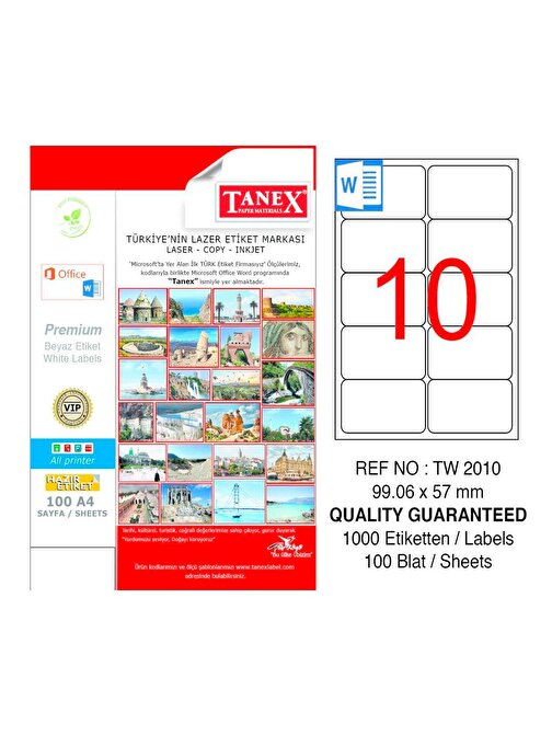 Tanex 99,06X57 Mm Laser Etiket 100 Adet Tw-2000 Tw-2010
