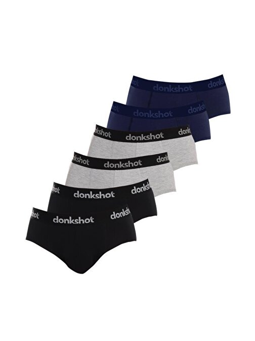 Donkshot (6 adet) Likralı Erkek Slip Boxer 1108V4 (Siyah-Lacivert-Gri)