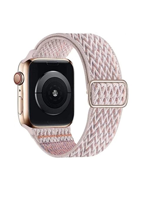 Pazariz Apple Watch 38 - 40 - 41 mm Ayarlanabilir Tokalı Desenli Esnek Akıllı Saat Kordonu Pembe