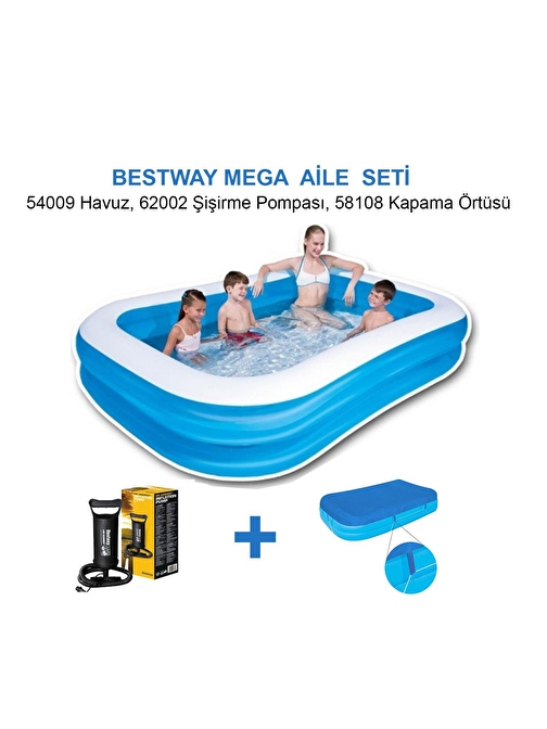 Bestway 54009 Havuz+62002 Pompa+58108 Havuz Örtüsü-305X183X56Cm