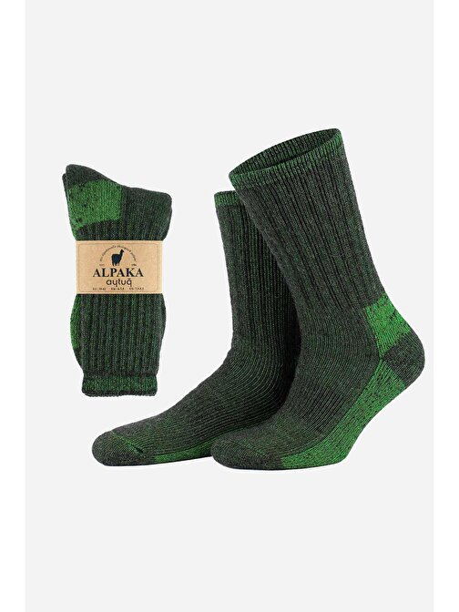 Aytuğ Unisex Alpaka Yünü Havlu Kışlık Kahve/Yeşil Soket Çorap - A-6006