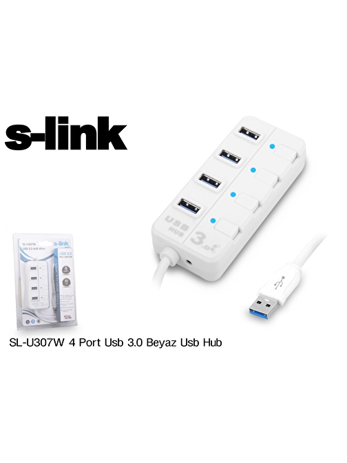 S-link SL-U307W Beyaz 4 Port 3.0 Usb Çoklayıcı