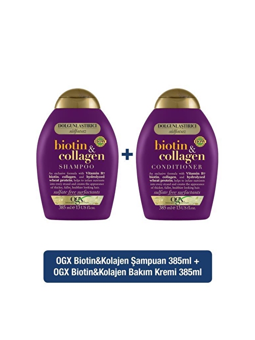 Ogx Dolgunlaştırıcı Biotin - Kolajen Şampuan 385 ml + Ogx Dolgunlaştırıcı Biotin - Kolajen Bakım Kremi 385 ml