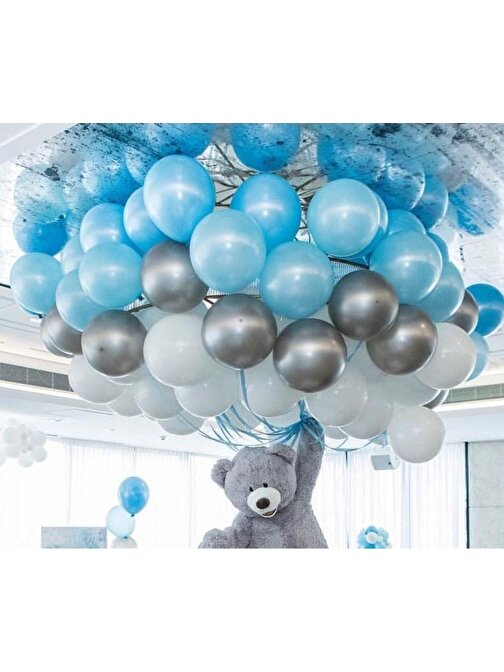 Pazariz Pazariz 30 Adet Metalik Balon (Mavi - Beyaz - Gümüş Karışık) Uçan Balon