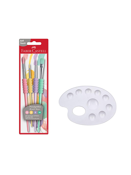 Faber Castell Pastel Renkli ve Fırça Temizleme Kabı - Fırça Takımı 4 lü
