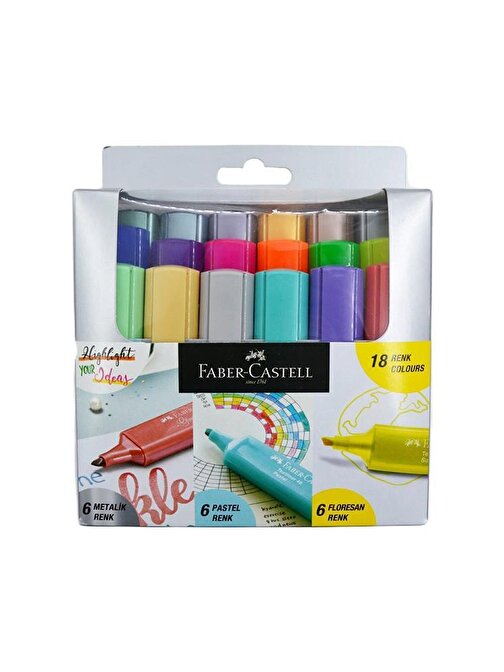 Faber-Castell Fosforlu Kalem Seti 18 Renk Pastel Neon Metalik İşaret Kalemi